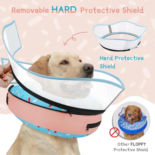 Supet Raised Inflatable Dog Cone Collar to Stop Licking, Soft Dog Cone Alternative After Surgery, Doggie Neck Donut Collar for Small Medium Large Dogs - color: Donut Light Blue, size: XXL(Neck 18.5"-23.5")