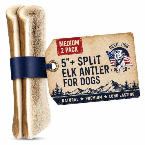Devil Dog Pet Co Split Elk Antlers for Dogs, Medium 2 Pack, Long Lasting - style: split - Medium - 2 Pack