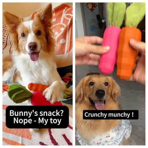 MewaJump Dog Chew Toys for Aggressive Chewers, Rubber Squeaky Dog Toys - color: carrot pink