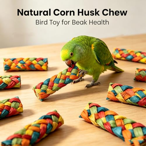 Natural Bird Toys Foraging Parrot Shredding Toys Corn Husk Chewing Toy for Cockatiel Lovebird Parakeet Budgie Small-Medium Birds (24 Pieces) Toys