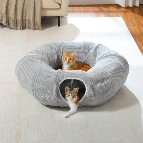 PEQULTI Grey Donut Cat Tunnel Bed Washable Plush Mat Multi for Small Pets - color: New Gray