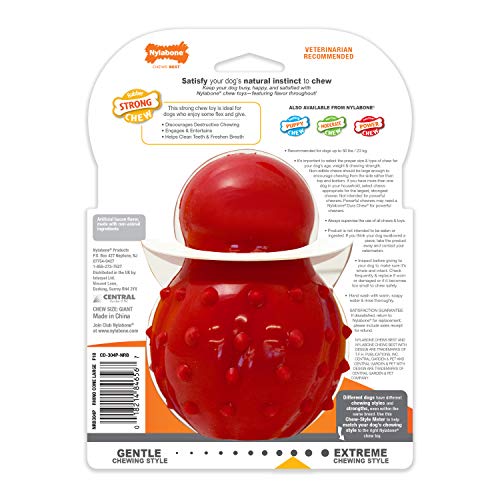 Nylabone Strong Chew Rubber Stuffable Cone Treat Toy, Bacon Flavor, Large - color: Red, size: Large