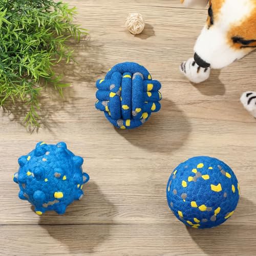 3 Pcs Teyva Dog Toys Balls Chew Fetch, Yarnball,Tennis,Round, Blue - color: Blue, size: Yarnball,Tennis,Round