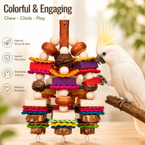 Large Parrot Toys for African Greys, Macaws, Cockatoo, Bird Chewing Toys