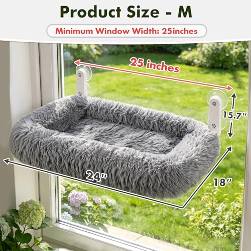 Zoratoo Foldable Cat Window Perch, Widened Cushion Cat Bed for Large Cats - color: Gray, size: 24''x18''