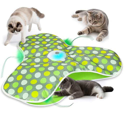 Interactive Cat Toys for Indoor Cats & Kittens - Automatic Hide & Seek Toy with Feather Tail,Squeaky Mouse Sounds, Motion Activated,USB Rechargeable Boredom Relief & Self Play Enrichment Game - color: Green