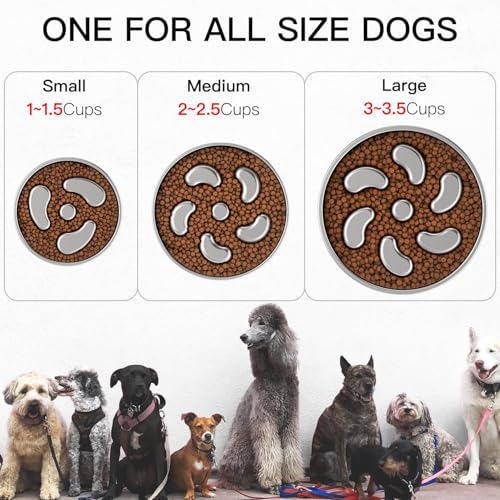 Feedoo Slow Feeder Dog Bowl-2Cups for Medium Breeds, Double-Layer Stainless Steel, Heavy-Duty with Non-Slip Rubber Base, Puzzle Maze Bowl to Slow Down Eating [2Pack] - color: Spiral-2Pack, size: M 2~2.5Cups