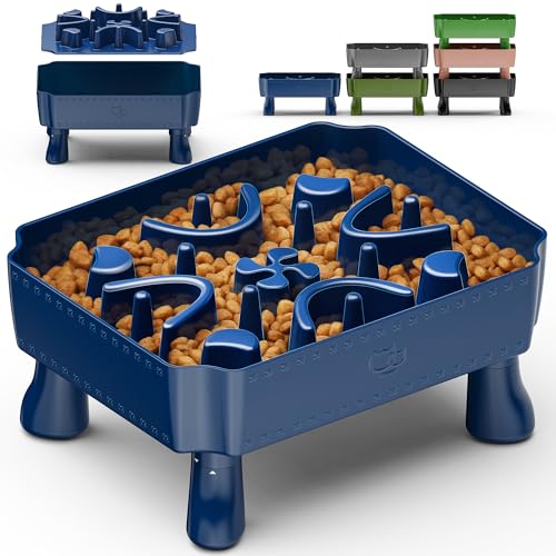 UPSKY Slow Feeder Dog Bowl with Raised Design for Healthy Eating Blue