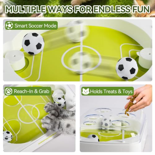 ALL FOR PAWS Interactive Cat Toy with Soccer Field Design, Automatic Moving Cat Ball with LED Lights & Catnip, Mentally Stimulating Enrichment Toy for Indoor Cats, USB Rechargeable