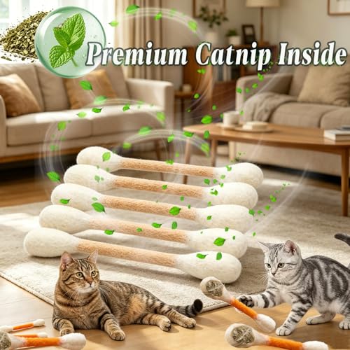 Giant Cotton Swabs Cat Toys with Catnip 6 Pk (E) - color: E