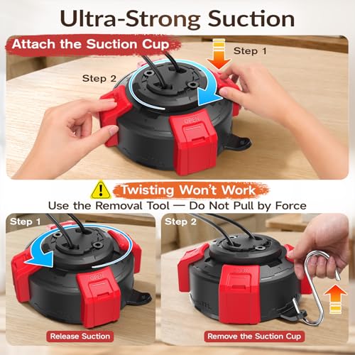 Dog Suction Cup Tug of War Toy, Interactive Self Play Dog Ball Toy with Chew Rope, Indestructible Bite Resistant Pet Training Tug Toy for Small Medium Large Dogs (Black red)