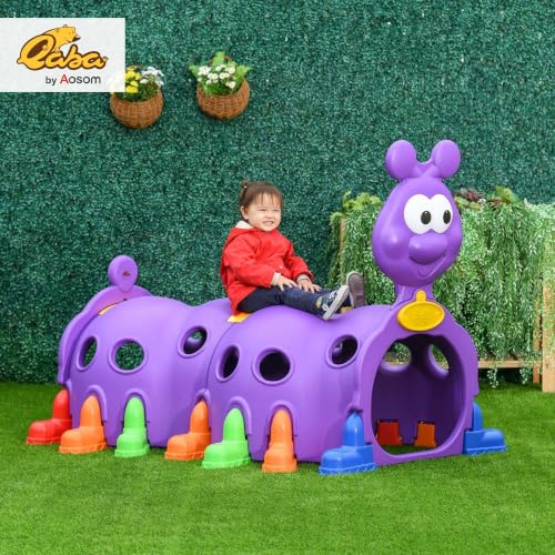 Qaba Caterpillar Play Tunnel for Toddlers, Indoor, 2 Sections, Purple - color: Purple, size: 2 Sections
