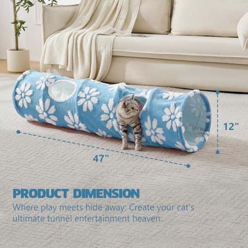 Straight Cat Tunnel for Indoor Cats 47"x12", Blue Flower - color: Blue Flower, size: Straight