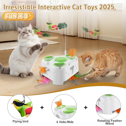 3-in-1 Automatic Interactive Cat Toy, Flying Bird, Mole & Feather - color: White