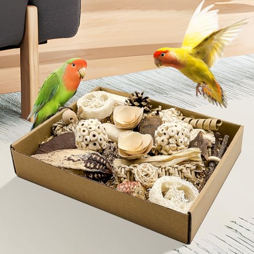 Natural Bird Toy Foraging Parrot Shredding Toys Box Conure Chewing Toys for Cockatiel Lovebird Parakeet Budgie Small-Medium Birds (Nature Color) - color: Nature Color