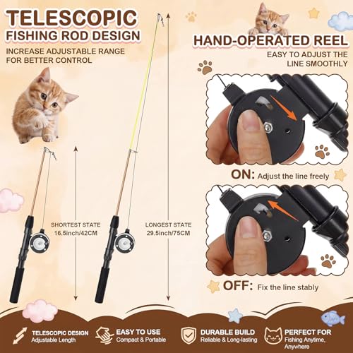 Outus 16 Pcs Cat Fishing Pole Toy with Feather Refills Toy for Indoor Cats