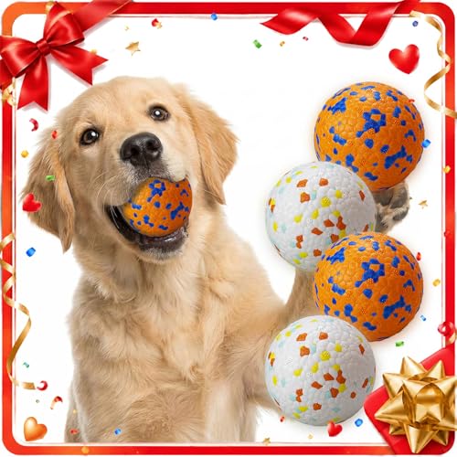 E-TPU Dog Balls, Tough High-Bounce Floating Fetch Toys, 2 Sizes - color: White & Orange (4-Pack), size: Medium (3" diameter)