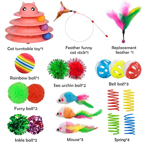 UPSKY 20 PCS Cat Toys Set with Teaser, Mice, Spring, and Various Ball Toys - color: B-Red