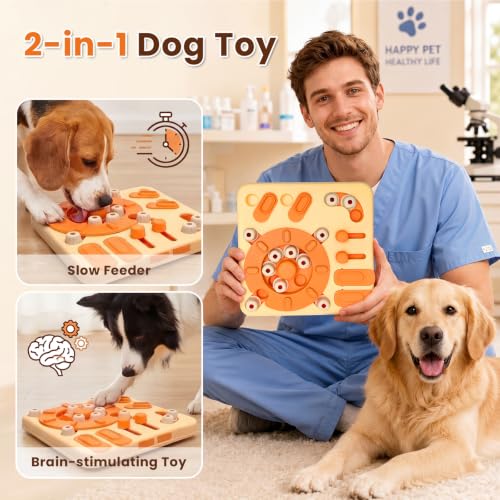 Dog Puzzle Toy, 4-Level Interactive Dog Toys with Suction Cups, Brain Stimulating Puzzle Feeder Dog for Large Medium Small Dogs, Slow Feeder
