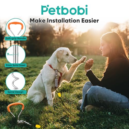 Petbobi Dog Tie Out Cable and Stake, 30ft Heavy Duty Dog Leads for Yard - color: Black, size: 30 ft (120 lbs)