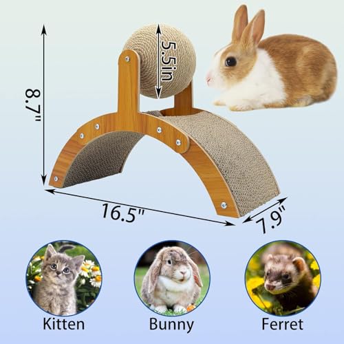 Cat Bunny Toys Scratcher, 2-in-1 Rabbit Kitten Sisal Rope for Scratcher, Cute Scratching Pad Ball with Cardboard, Claw Interactive Toys Nail Scratching Post for Indoor Pets Ferrets Small Animals