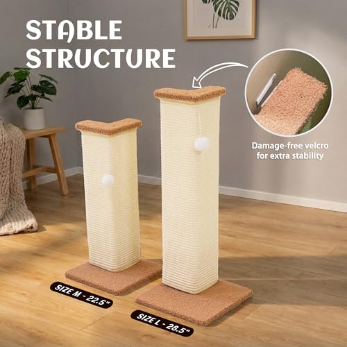 PETKARAY Couch Corner Cat Scratcher, 22.5" Sisal Scratching Post for Indoor Cats, Corner Wall Scratch Pad for Furniture Protection, Plush Base, Medium - size: Medium