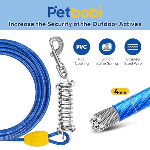 Petbobi Dog Tie Out Cable and Stake, 10ft Heavy Duty Dog Leads for Yard - color: Blue, size: 10 ft (120 lbs)