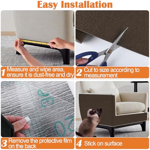 Cat Scratch Furniture Protector - 100" x 13.8" Trimmable Self-Adhesive Cats Claws Scratch Pads, DIY Cat Climbing Couch Protector for Scratch Post Cat Tree Replacement Indoor (Brown) - color: Brown, size: 13.8" x 100"