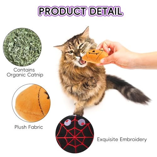 6pcs Halloween Catnip Toy，Indoor Pumpkin Ghost Shaped Cat Toy Plush Interactive Chew Bite Toys for Cat Kitten Indoor Festive Holiday Cat Lover Gift - color: Halloween
