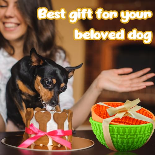 Patelai 2 Pcs Dog Lick Bowl, Slow Feeder Bowl for Dogs, Orange, Green, Bone - color: Orange, Green