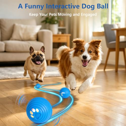 Smart Interactive Dog Ball for Aggressive Chewers, Self Moving Toy, E-TPU - color: Blue
