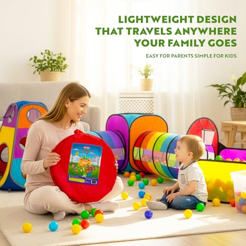 Playz 5pc Pop Up Play Tent and Crawl Through Tunnels for Kids w/Carry Bag - color: Rainbow Multicolor