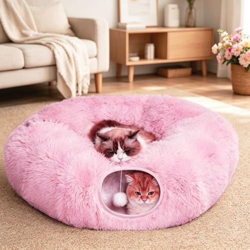 Cat Bed Tunnel Tube Toy Pink Plush - color: Pink Plush O
