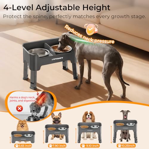 URPOWER Mess Proof Elevated Dog Bowls, Splash Guard Raised Bowl Stand - color: Grey, size: Small
