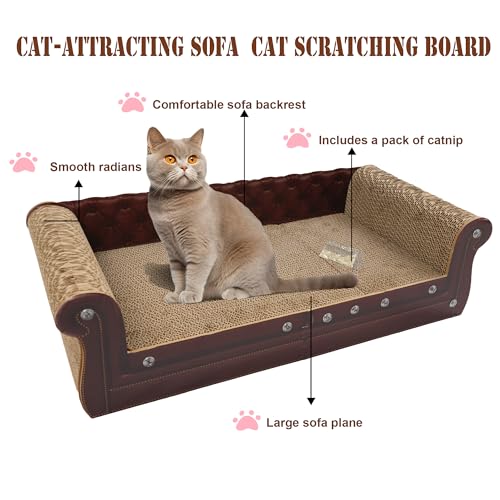 COOZMENT Scratching Sofa, Couch Shaped Thick Scratching Cardboard, Lounge Bed for Indoor Rest&Play, Sofa Scratcher Pad (Brown, 27.6" L X 12.2" W X 7.4" H) - color: Brown-Medium