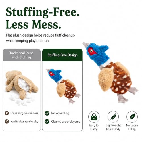 Stuffing-Free Bird Dog Toy, Plush Squeaky Dog Toy with 4 Squeakers and Crinkle Wings, Hollow Body No-Stuffing Design for Small Medium Dogs - color: Blue
