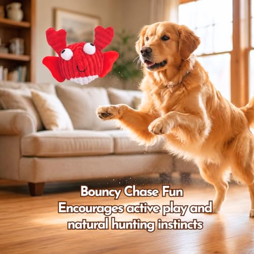 Crab Plush Dog Toy, 2-in-1 Rip & Reveal Interactive Dog Toy with Squeaky Spiky Ball Inside, Crinkle Wings, Soft Plush Chew Toy for Small Medium Large Dogs - color: Red