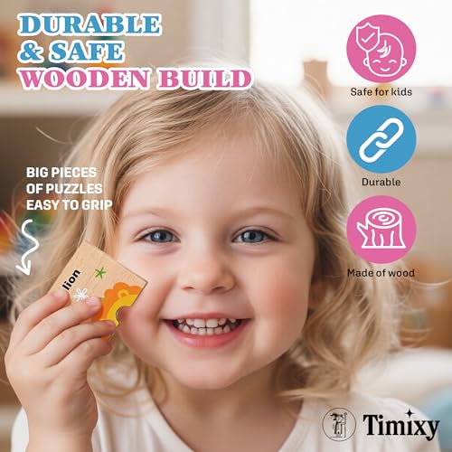 Montessori Wooden Animal Puzzle Toy Ages 3+, 48pc Matching Game with Box