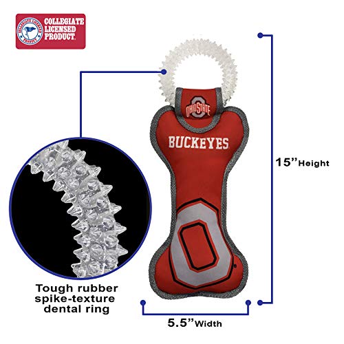 Pets First NCAA Ohio State Buckeyes Dental Dog TUG Toy with Squeaker. Tough PET Toy for Healthy Fun, Teething & Cleaning Pets Teeth & Gum - color: Ohio State Buckeyes