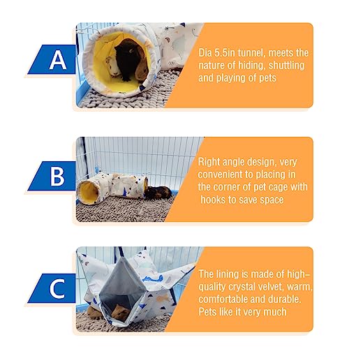 Large Caliber Guinea Pig & Rat Tunnel Hideout & Hammock, Corner Hideout Toy for Guinea Pig, Ferret, Hedgehog & Piggy to Hide and Shuttle (1. Hammock&Tunnel-Dinosaur) - color: 1. Hammock&Tunnel-dinosaur