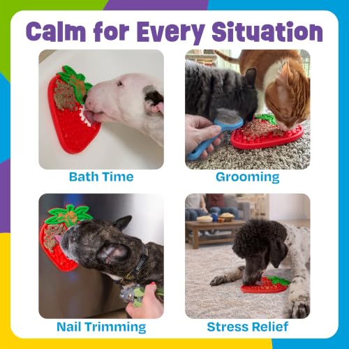 Brightkins Strawberry Lick Mat - Mental Stimulation for Dogs, Feeding Treat Mats for Dogs and Cats, Enrichment Dog Food Mat, Puppy Training Tools, Cat Feeder Toy, Dog Toys Boredom, Slow Pet Feeder