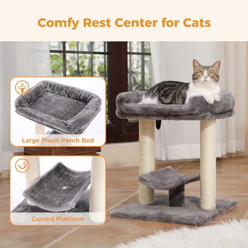 PETEPELA 19" Cat Scratching Post with Plush Top Bed, Natural Sisal, Grey - color: Grey