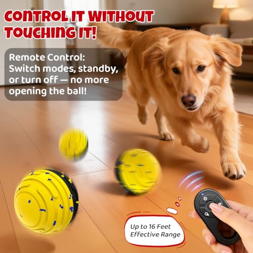 Interactive Dog Toy Ball with Remote Control (Yellow) - color: Yellow