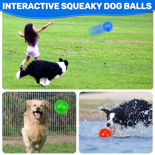4 Pack 4.5" Light Up Squeaky Dog Balls, Spiky Dog Toy Balls for Medium Large Dogs - size: 4.5 Set of 4