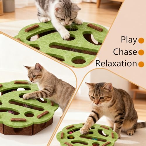 Cat Scratch Puzzle Enrichment Box, Cat Nail File Enrichment Box, Interactive Mental Cats Felt Maze Boxes Puzzle Kittern Toy with Bell for Indoor Pet Cats Games Scratching and Hunting