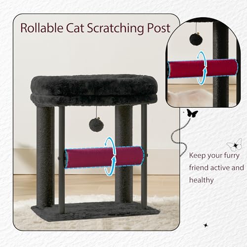 Hey-brother Cat Tree, Sturdy Tower with Sisal-Wrapped Columns, MPJ010SBR - color: Black and Red, size: 18.9 inches