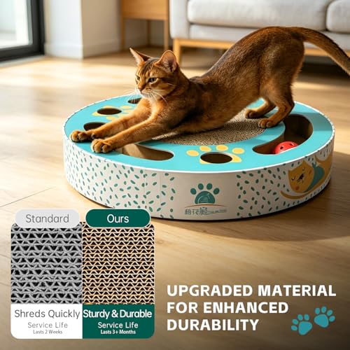 Round cat Scratching pad Modern Cats Scratcher Cardboard Interactive Toys for Indoor Cats with 2 Bell Balls and Kitten Tunnel