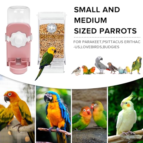 Lemtrflo No Mess Bird Feeder Water Dispenser Set, Automatic Bird Feeder - color: pink