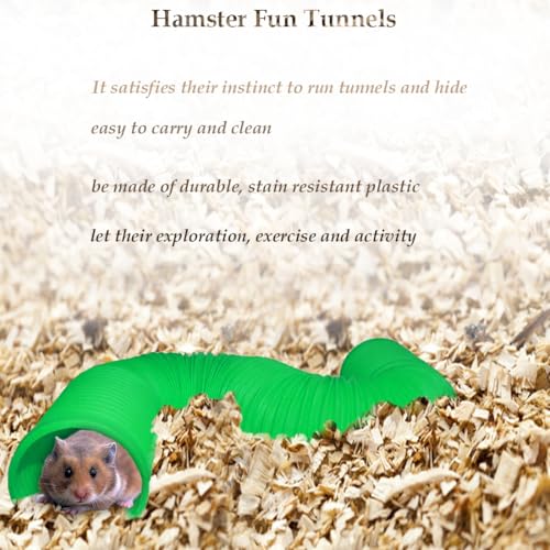 PINVNBY 2 Pcs Plastic Hamster Tunnel Toys,Guinea Pigs Folding Tube Collapsible Ferret Tubes Small Animal Exercising Training Tunnels for Gerbils Rats Mice Ferrets(Green) - color: 【Green】