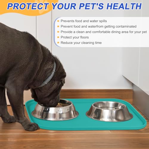 SMILOOL Waterproof Silicone Pet Food Mat with Raised Edge for Dog & Cat - color: Dark Turquoise, size: 24"L x 16"W